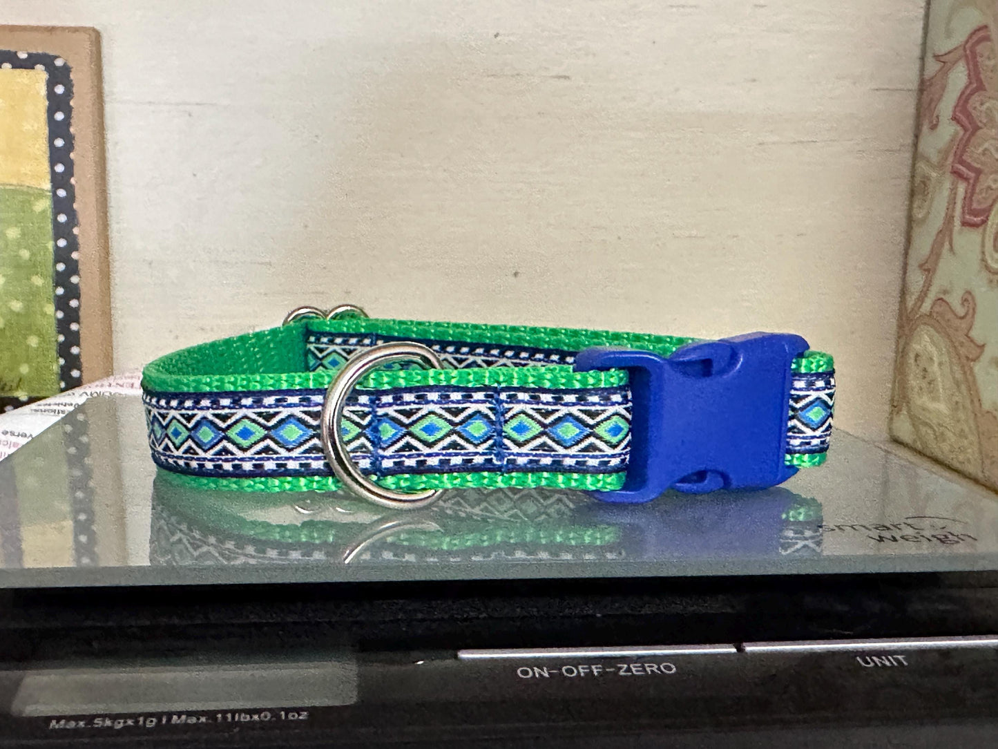 Blue & Green Handmade Dog Collar - Winni&Me Woofwear