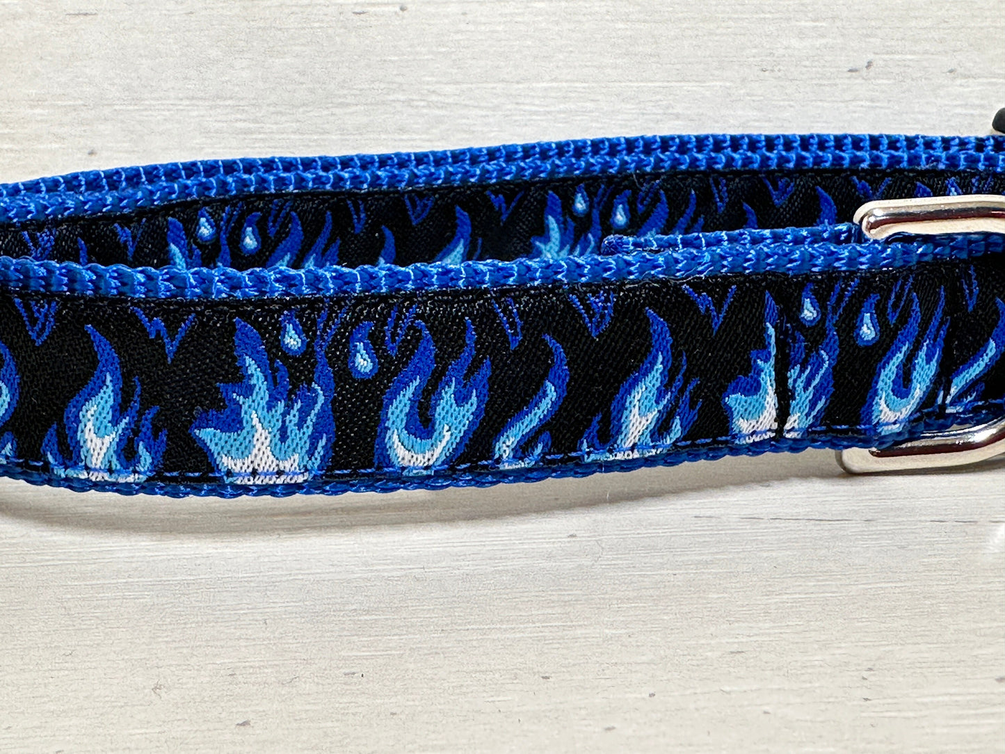 Blue Flames on Black Dog Collar