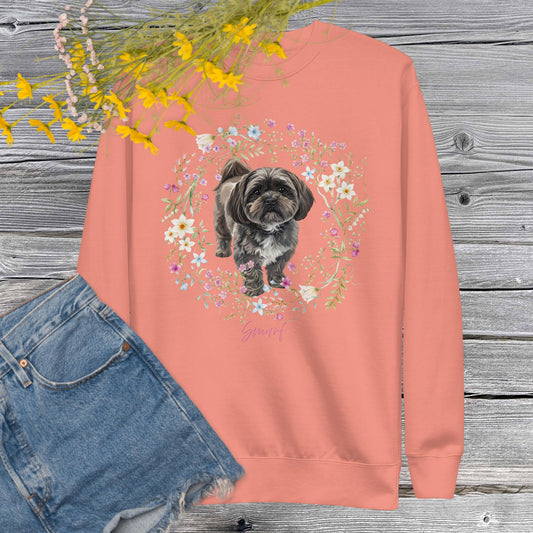Custom Dog Portrait Sweatshirt – Mother’s Day Gift for Dog Moms | Cottagecore Wreath - Winni&Me Woofwear