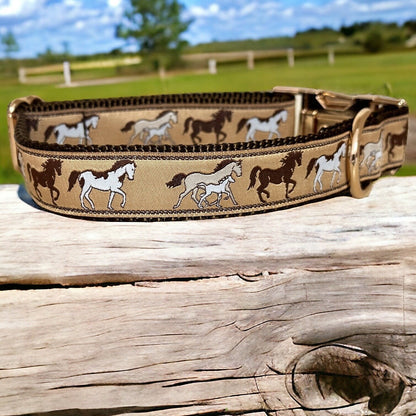 Horse Print Dog Collar: Handmade Jacquard Ribbon, Heavyweight Nylon - Winni&Me Woofwear