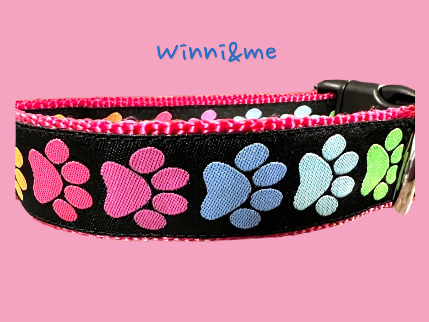 Doggy Paws Dog Collar/Colorful Paw Prints/Rainbow of Colors