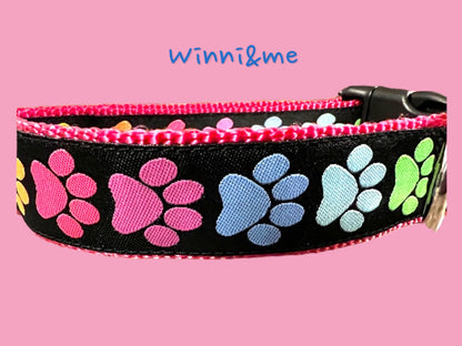 Doggy Paws Dog Collar/Colorful Paw Prints/Rainbow of Colors