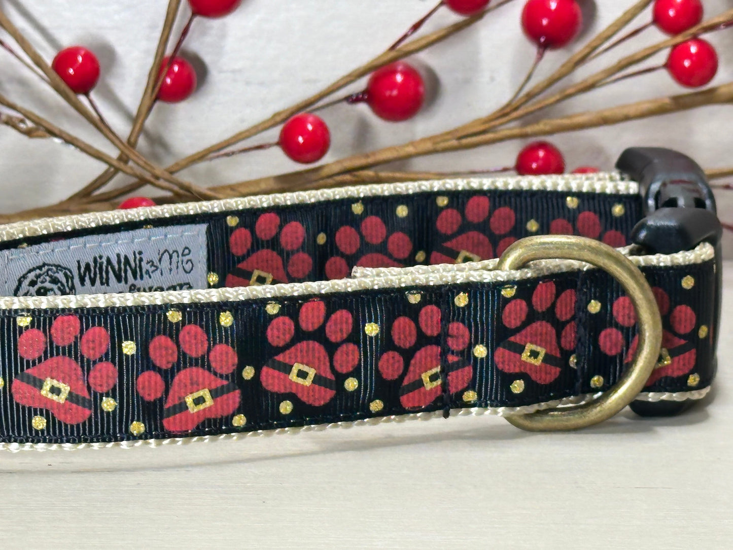 Santa Paws Dog Collar: Christmas Paw Print, Holiday Pet Collar