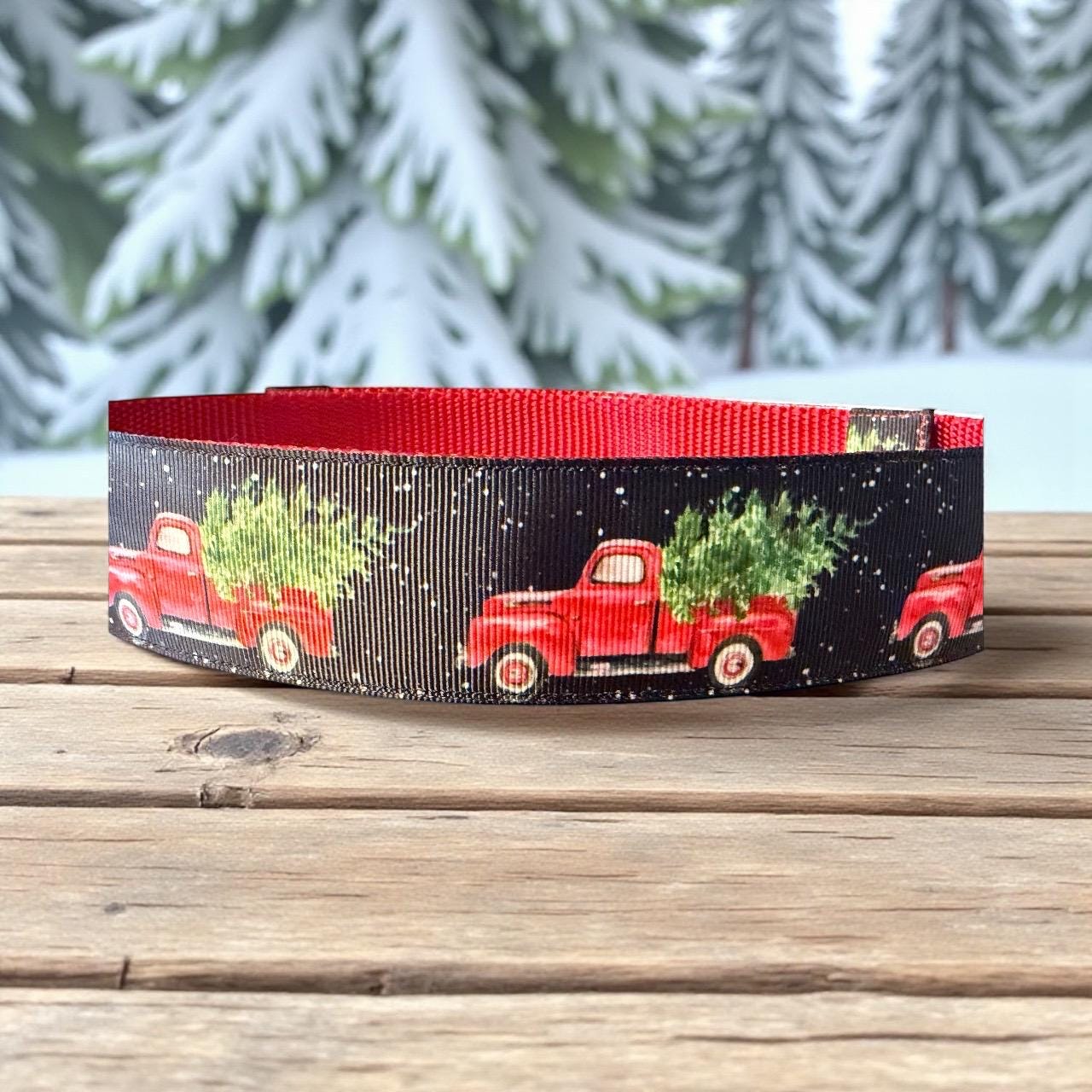 1.5 inch Wide Vintage Truck w/ Christmas Tree Dog collar - Dog Collars - Winni&Me Woofwear