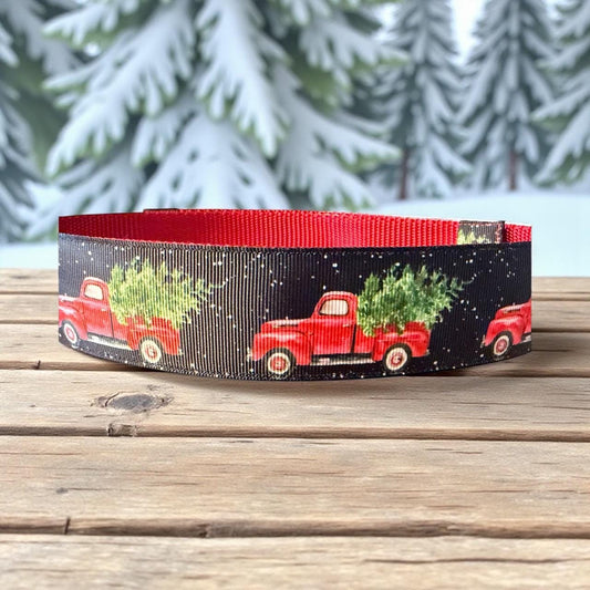 1.5 inch Wide Vintage Truck w/ Christmas Tree Dog collar - Dog Collars - Winni&Me Woofwear