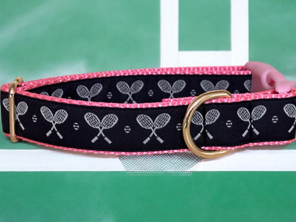 Tennis Racket Dog Collar: Handmade Ribbon Collar, 1 - inch - Winni&Me Woofwear