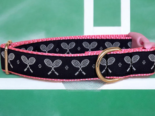 Tennis Racket Dog Collar: Handmade Ribbon Collar, 1 - inch - Winni&Me Woofwear