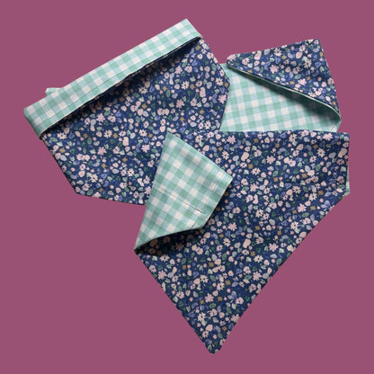 Spring Flowers/Gingham Check Reversible Dog Bandana/100% Cotton w/Personalization - Winni&Me Woofwear