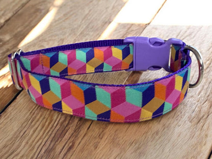 Color in 3D, Retro Geometric Pattern Dog Collar