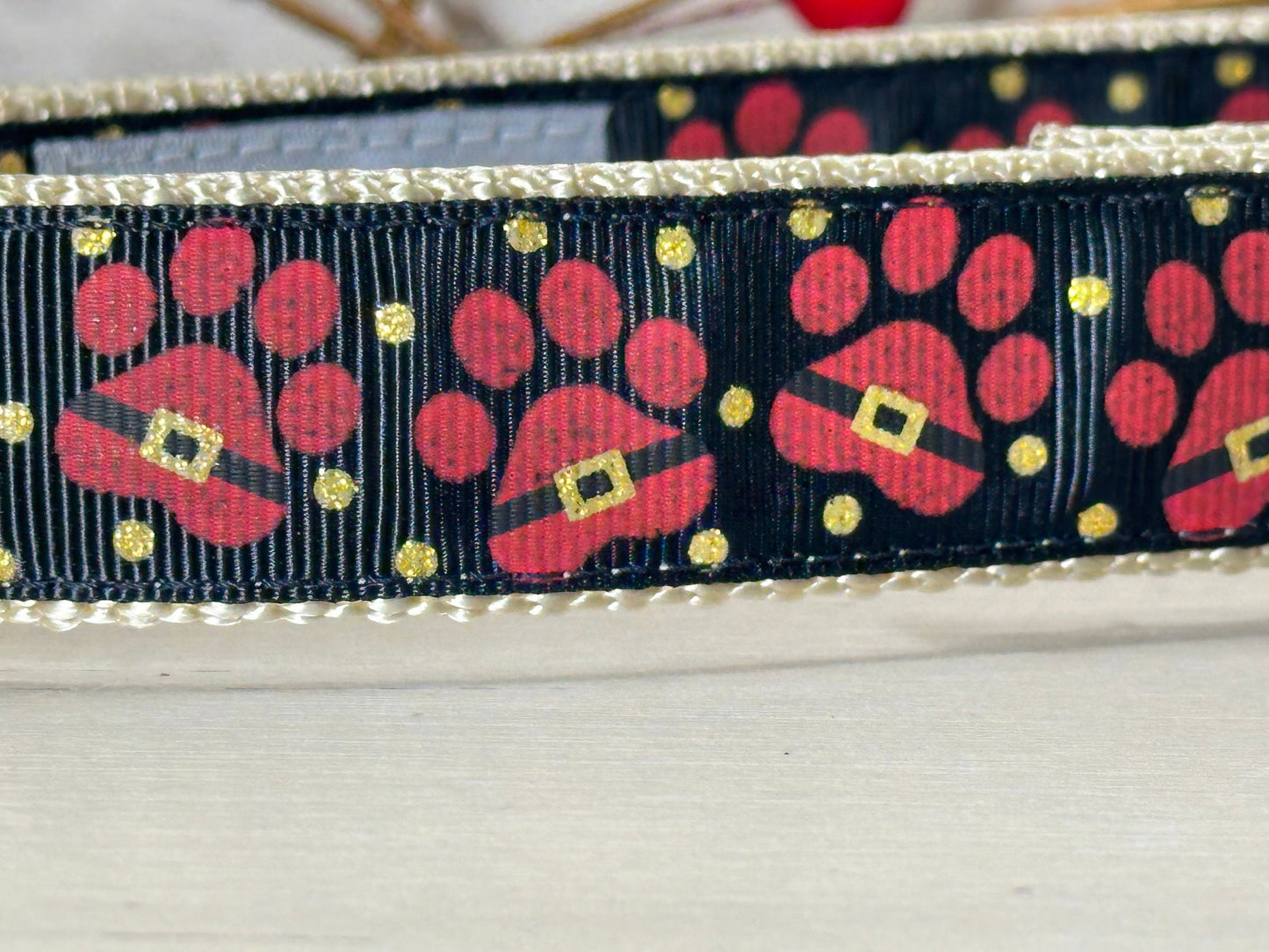 Santa Paws Dog Collar: Christmas Paw Print, Holiday Pet Collar