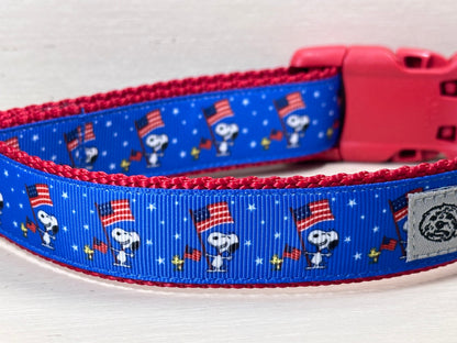 Snoopy Celebrates 4th of July Dog Collar