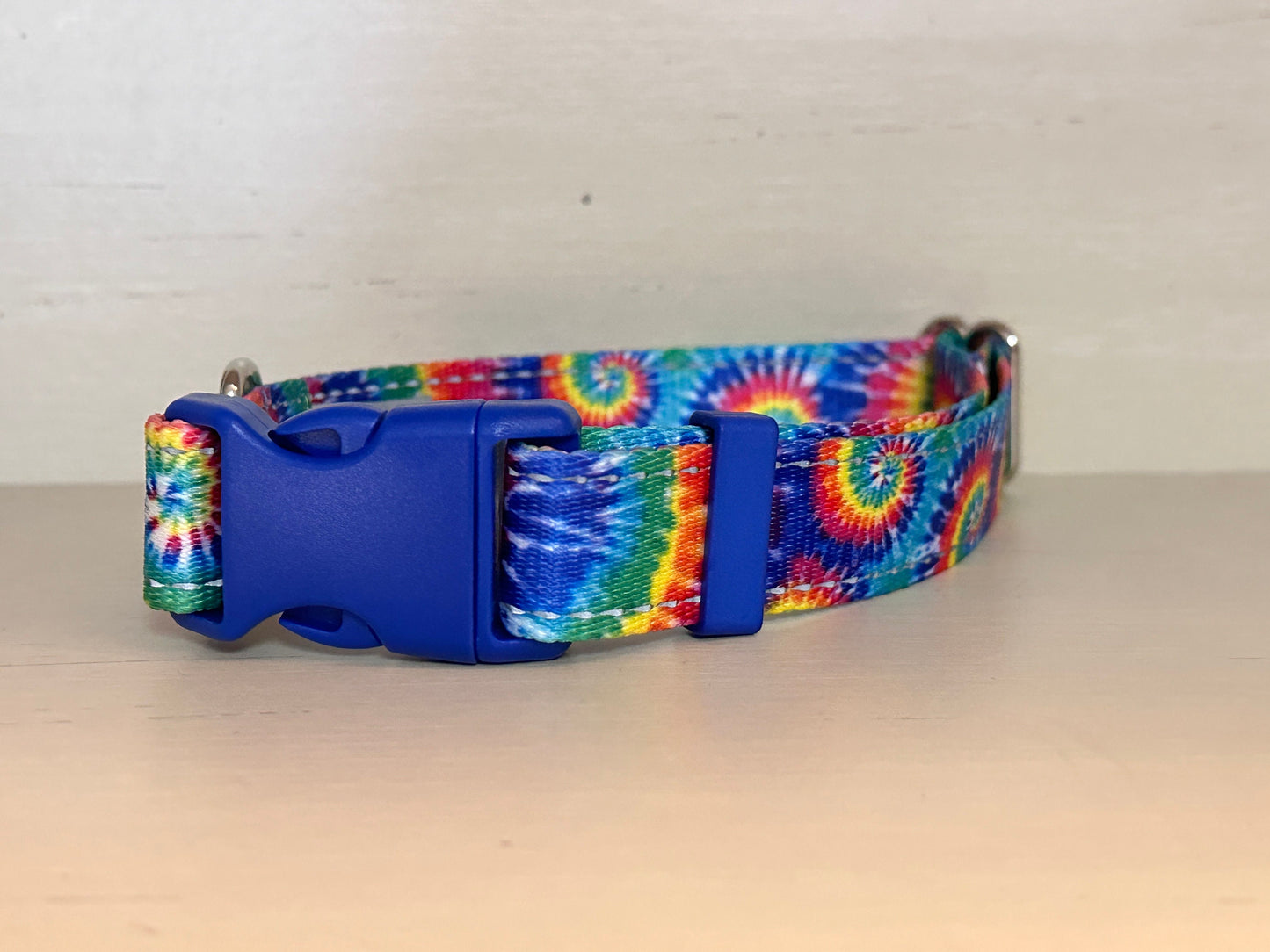 Rainbow Tie Dye Dog Collar: Reflective Stitching, Heavyweight Polypropylene