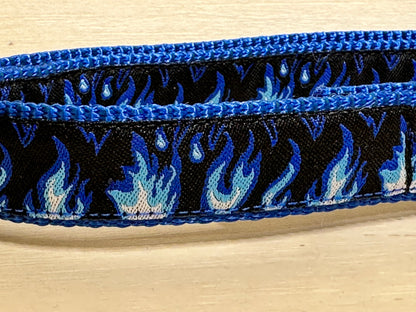 Blue Flames on Black Dog Collar