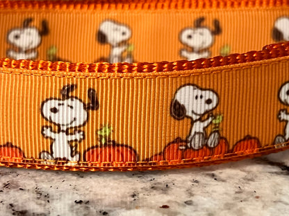 White Beagle Fall Dog Collar: Pumpkin Patch Design, Handmade