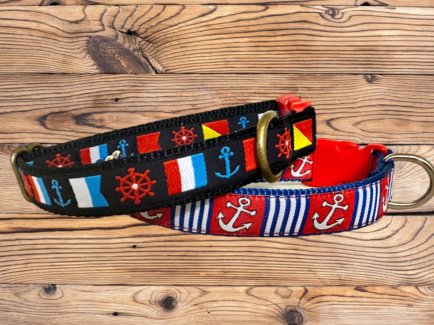 Nautical Dog Collar: Anchors Away, Sailing Boating Theme - Winni&Me Woofwear