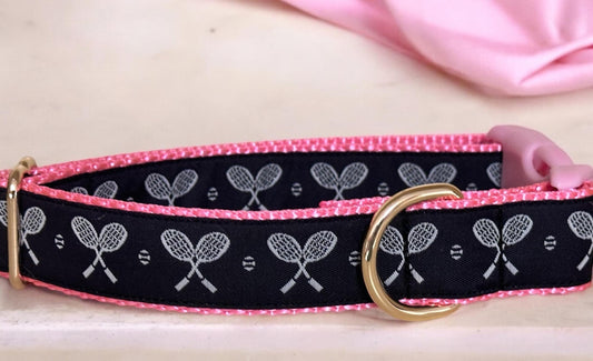 Tennis Racket Dog Collar: Handmade Ribbon Collar, 1 - inch - Winni&Me Woofwear