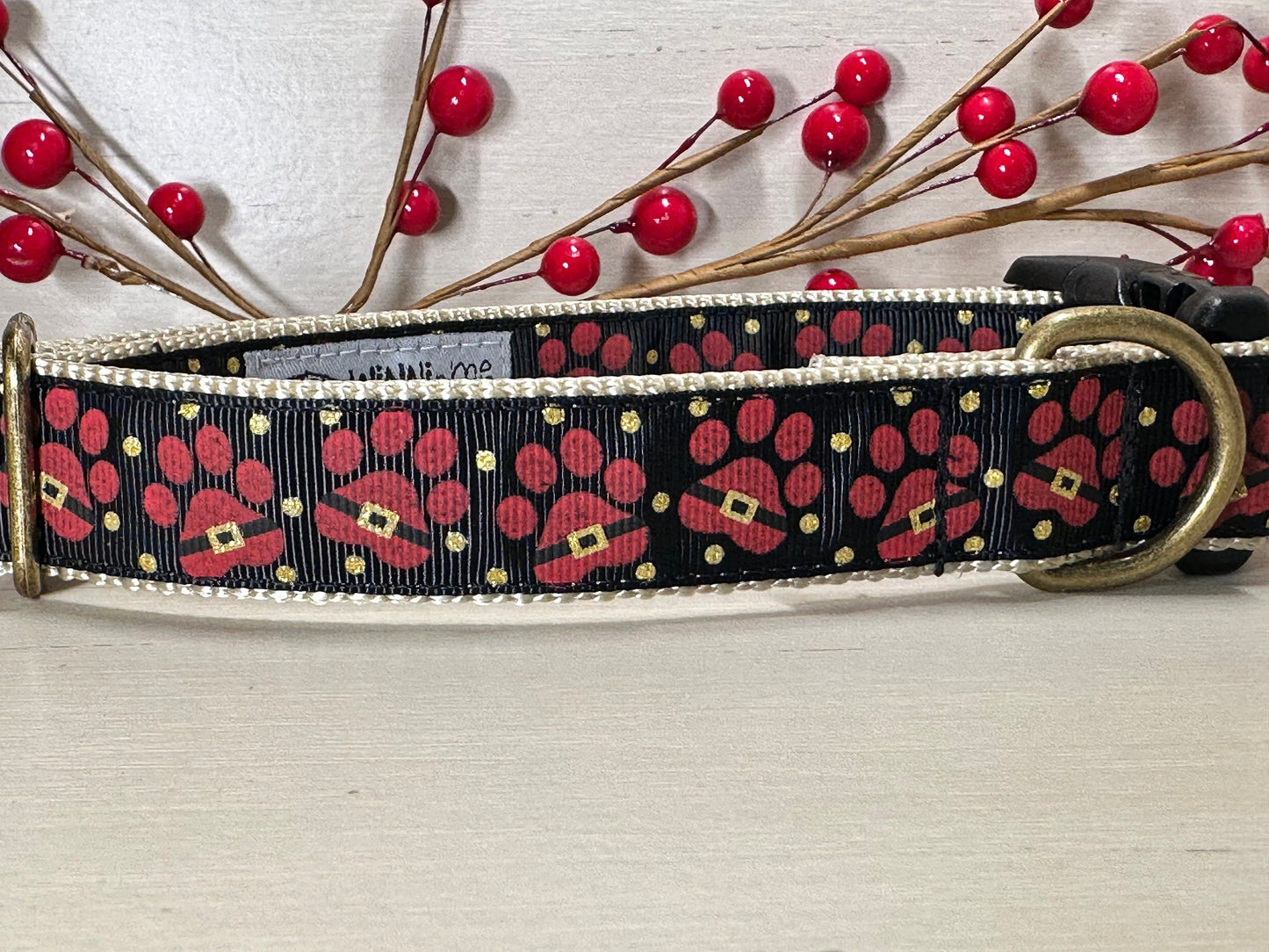 Santa Paws Dog Collar: Christmas Paw Print, Holiday Pet Collar