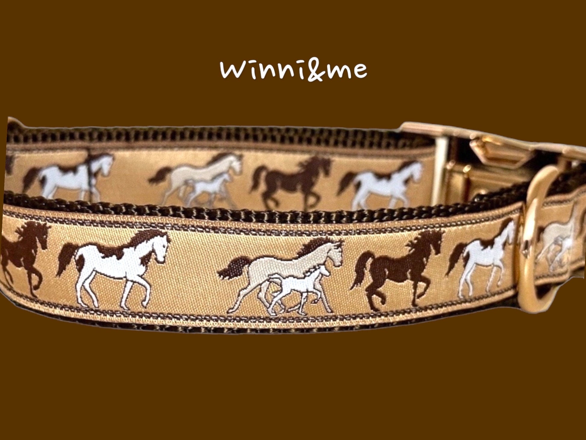 Horse Print Dog Collar: Handmade Jacquard Ribbon, Heavyweight Nylon - Winni&Me Woofwear