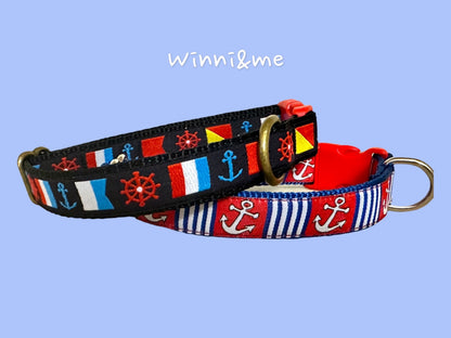 Nautical Dog Collar: Anchors Away, Sailing Boating Theme - Winni&Me Woofwear