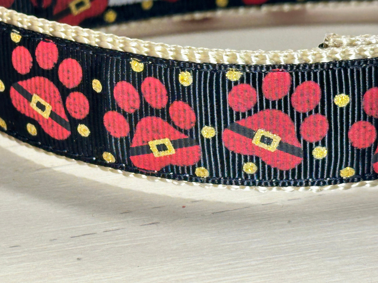 Santa Paws Dog Collar: Christmas Paw Print, Holiday Pet Collar