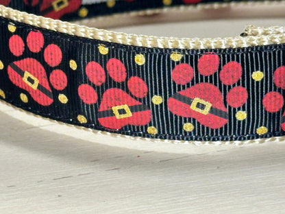 Santa Paws Dog Collar: Christmas Paw Print, Holiday Pet Collar