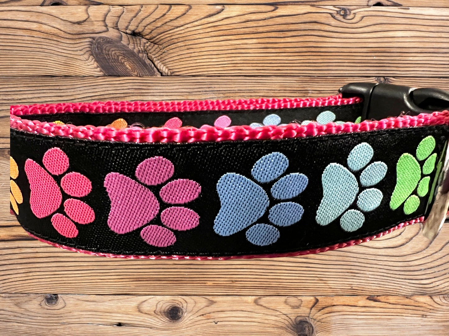 Doggy Paws Dog Collar/Colorful Paw Prints/Rainbow of Colors