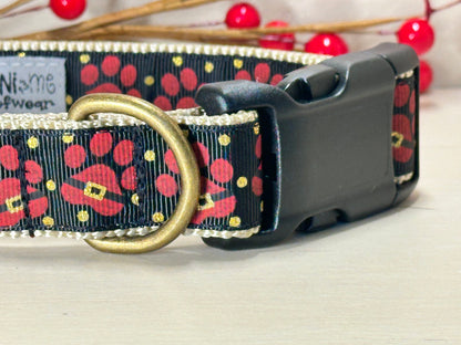 Santa Paws Dog Collar: Christmas Paw Print, Holiday Pet Collar
