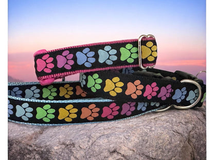 Doggy Paws Dog Collar/Colorful Paw Prints/Rainbow of Colors