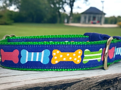 Bones on Blue Dog Collar & Leash Set - Winni&Me Woofwear