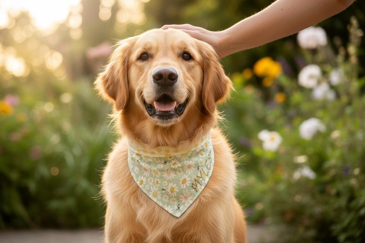 Personalized Dog Bandana Spring Flowers/Honey Bee Comb - Winni&Me Woofwear