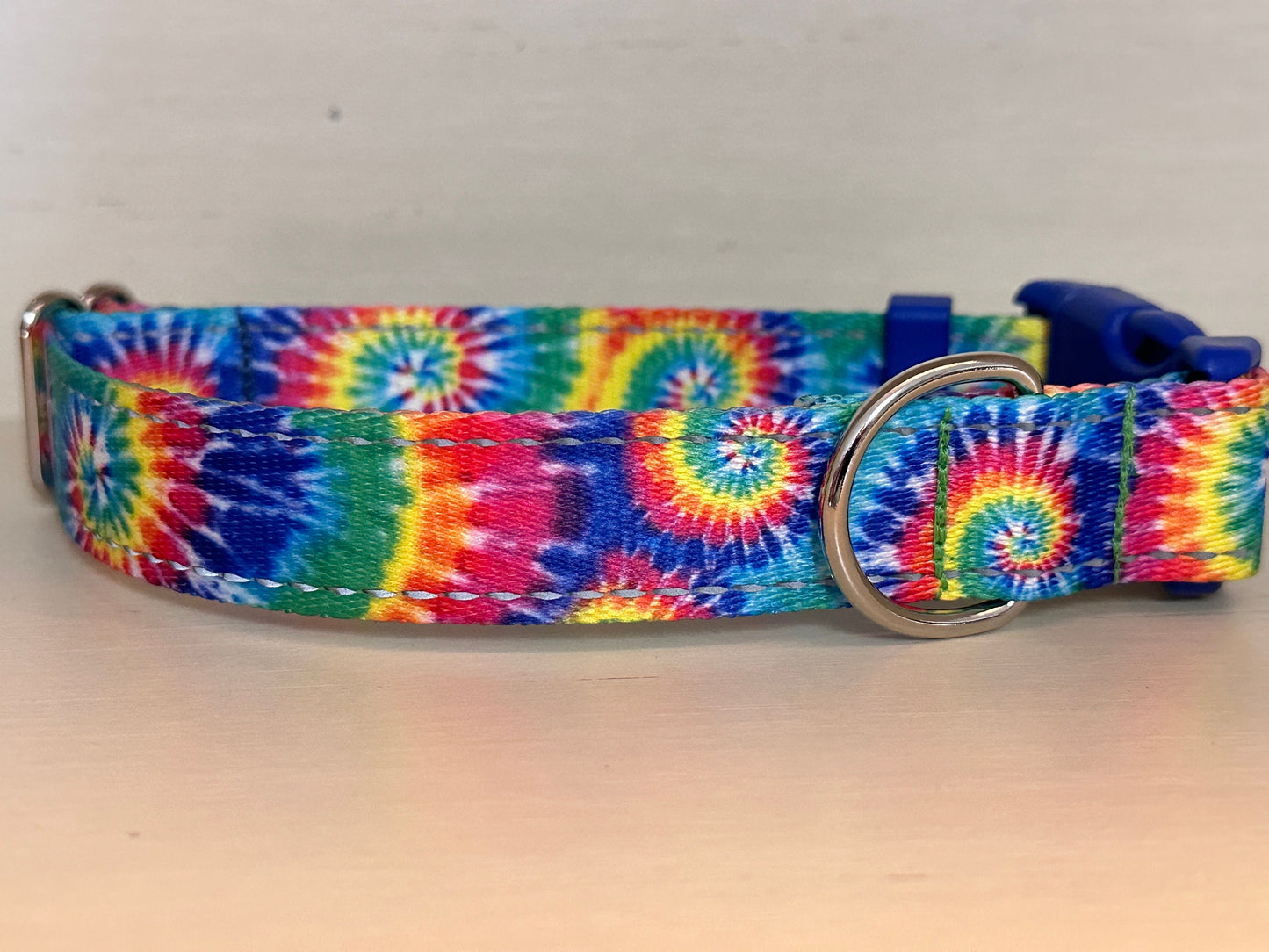 Rainbow Tie Dye Dog Collar: Reflective Stitching, Heavyweight Polypropylene