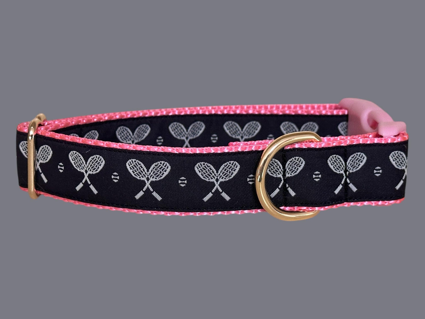 Tennis Racket Dog Collar: Handmade Ribbon Collar, 1 - inch - Winni&Me Woofwear