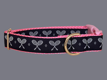 Tennis Racket Dog Collar: Handmade Ribbon Collar, 1 - inch - Winni&Me Woofwear