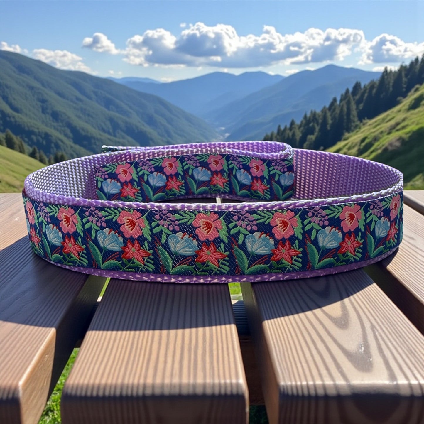 Garden Blooms Dog Collar - Pink & Purple Flowers