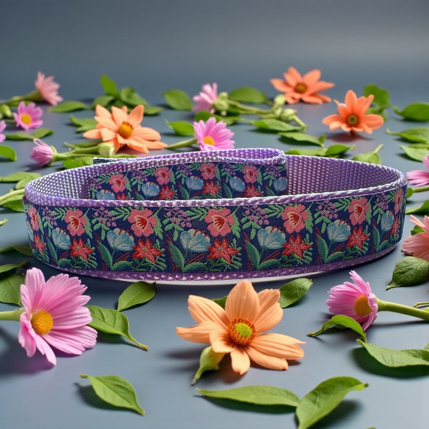 Garden Blooms Dog Collar - Pink & Purple Flowers