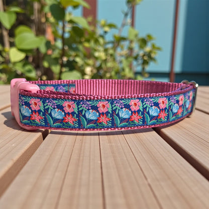 Garden Blooms Dog Collar - Pink & Purple Flowers