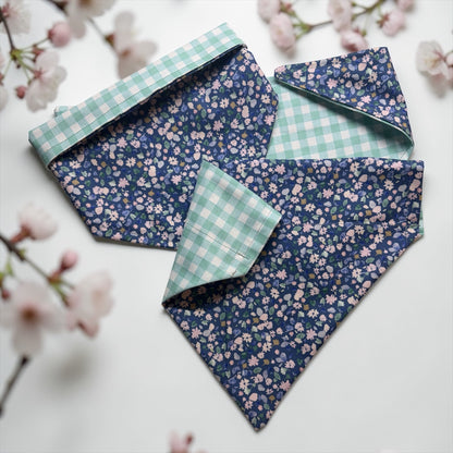 Gingham/Floral Dog Bandana Snap on Reversable /100% Cotton