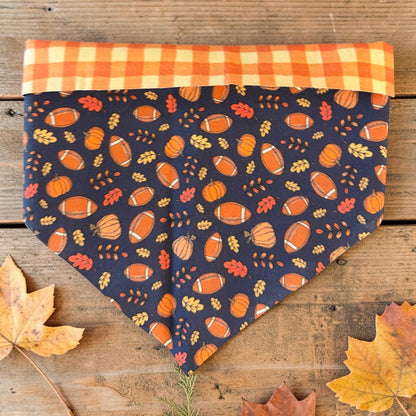 Fall Football/Gingham Check Reversible Dog Bandana