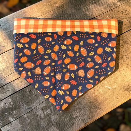 Fall Football/Gingham Check Reversible Dog Bandana