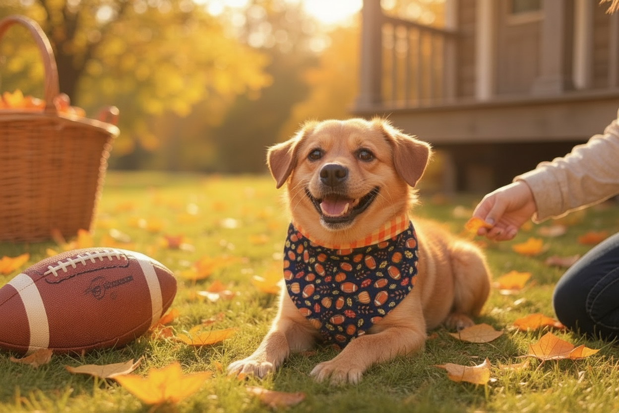 Fall Football/Gingham Check Reversible Dog Bandana