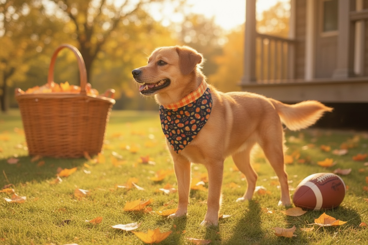 Fall Football/Gingham Check Reversible Dog Bandana
