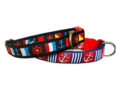 Nautical Dog Collar: Anchors Away, Sailing Boating Theme - Winni&Me Woofwear