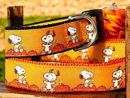 White Beagle Fall Dog Collar: Pumpkin Patch Design, Handmade
