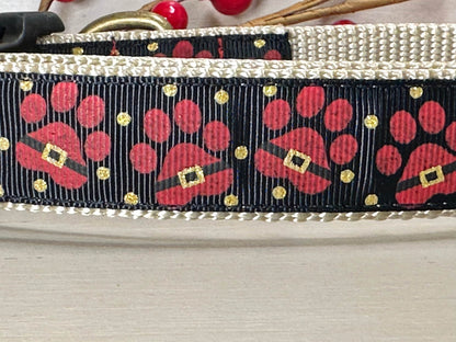 Santa Paws Dog Collar: Christmas Paw Print, Holiday Pet Collar