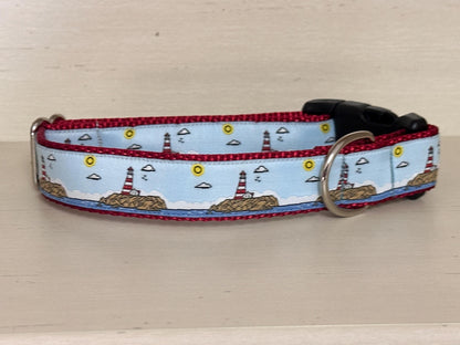 Winni&Me Lighthouse Dog Collar: Beach Fun Nautical Style