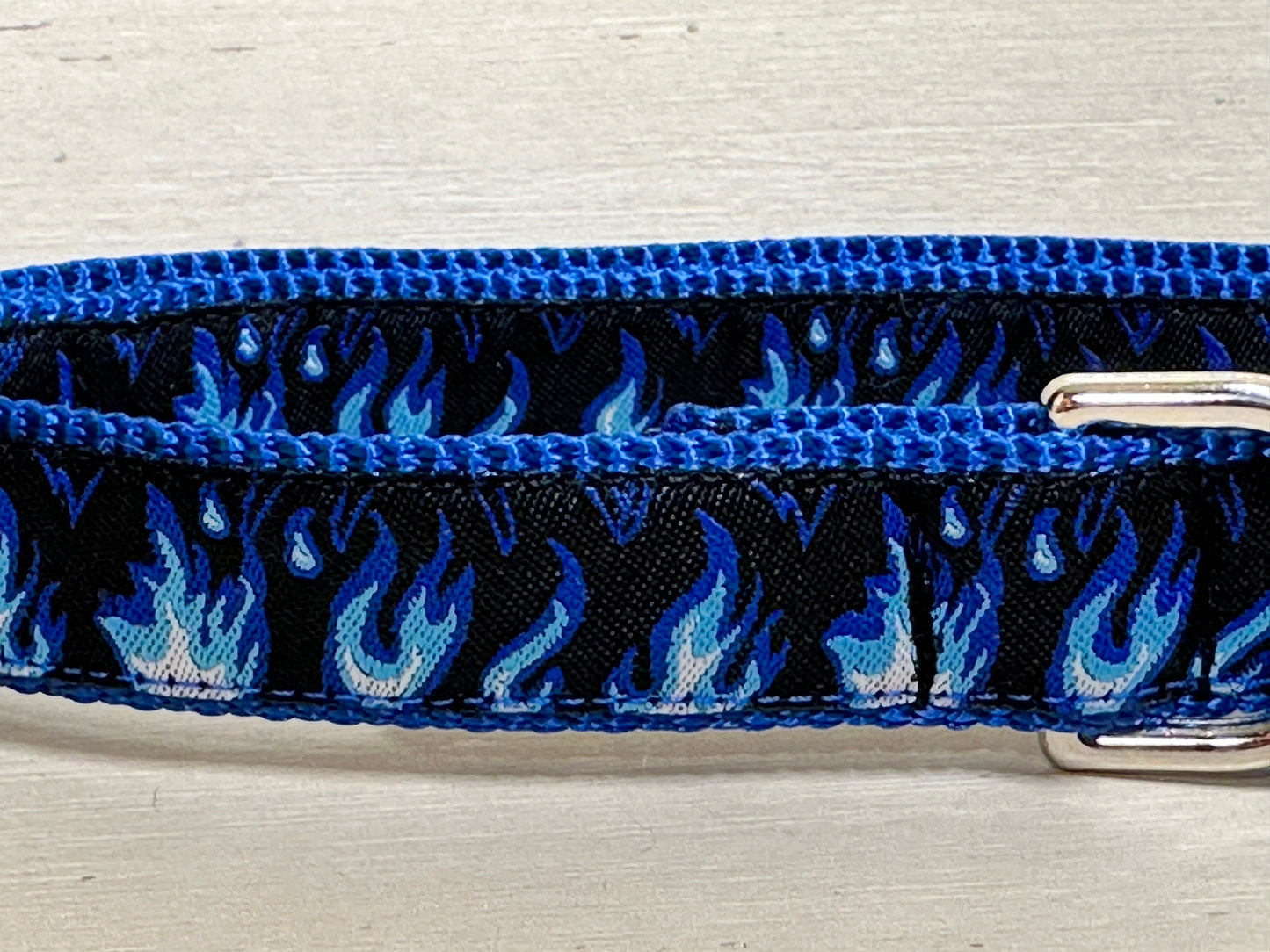 Blue Flames on Black Dog Collar