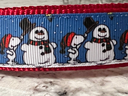 Cartoon Beagle Builds Frosty the Snowman Dog Collar - Dog Collars - Winni&Me Woofwear