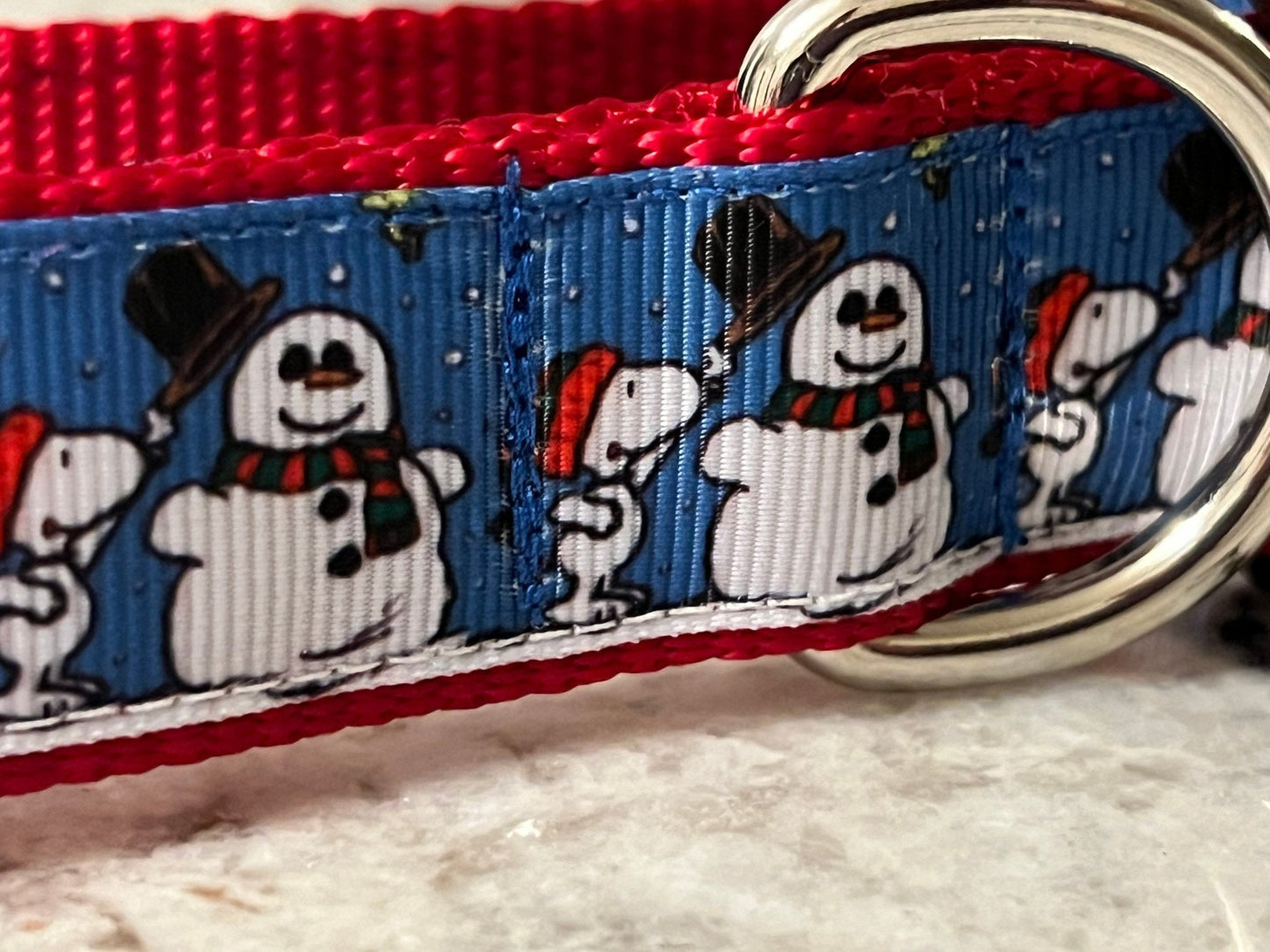 Cartoon Beagle Builds Frosty the Snowman Dog Collar - Dog Collars - Winni&Me Woofwear