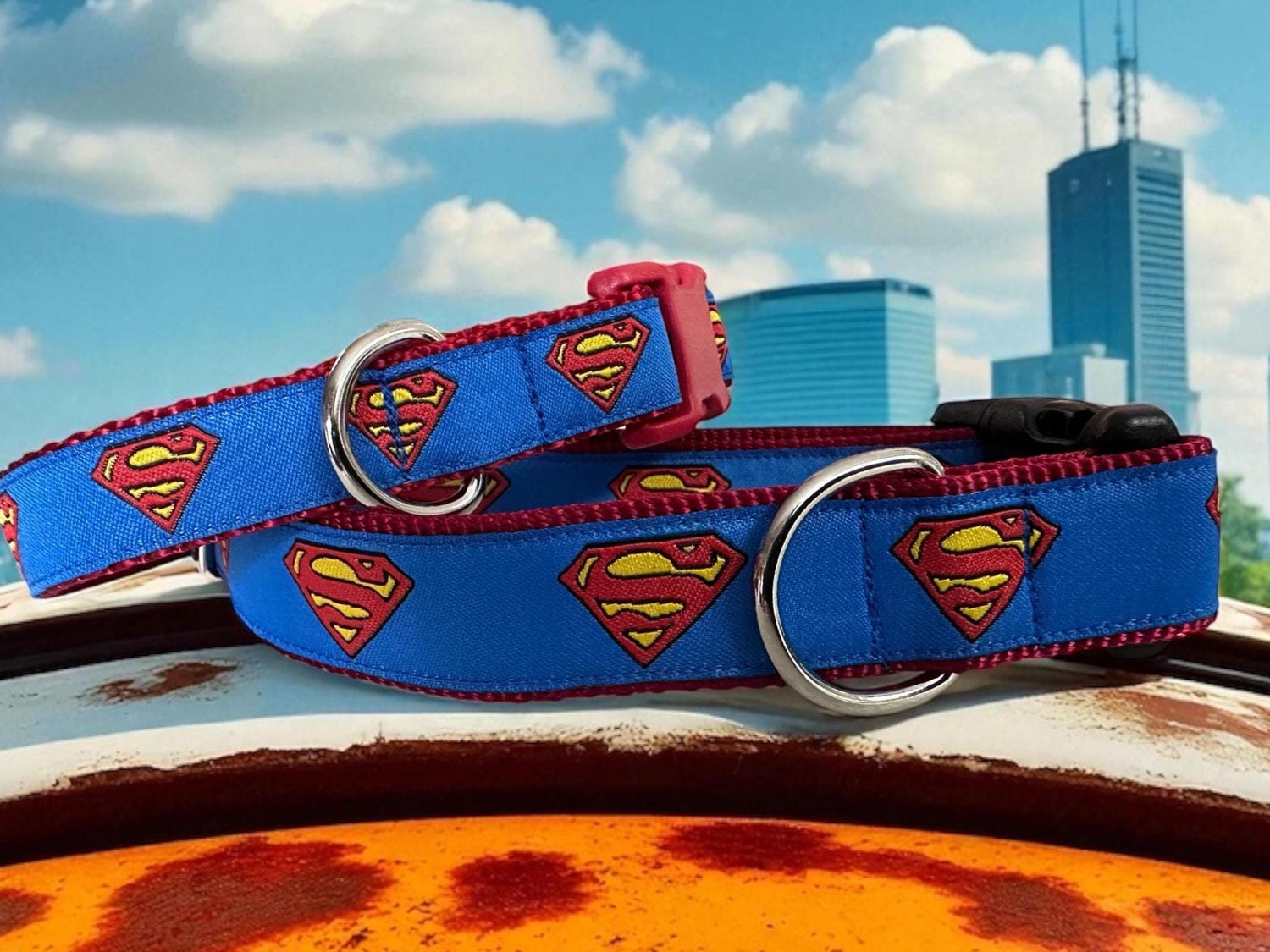 Super Dog Collar: Krypto Style, Handmade Nylon Ribbon Collar - Winni&Me Woofwear