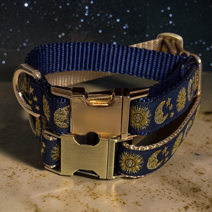 Celestial Moon and Sun Dog Collar (Optional Personalized Engraved Metal Buckle) - Dog Collars - Winni&Me Woofwear